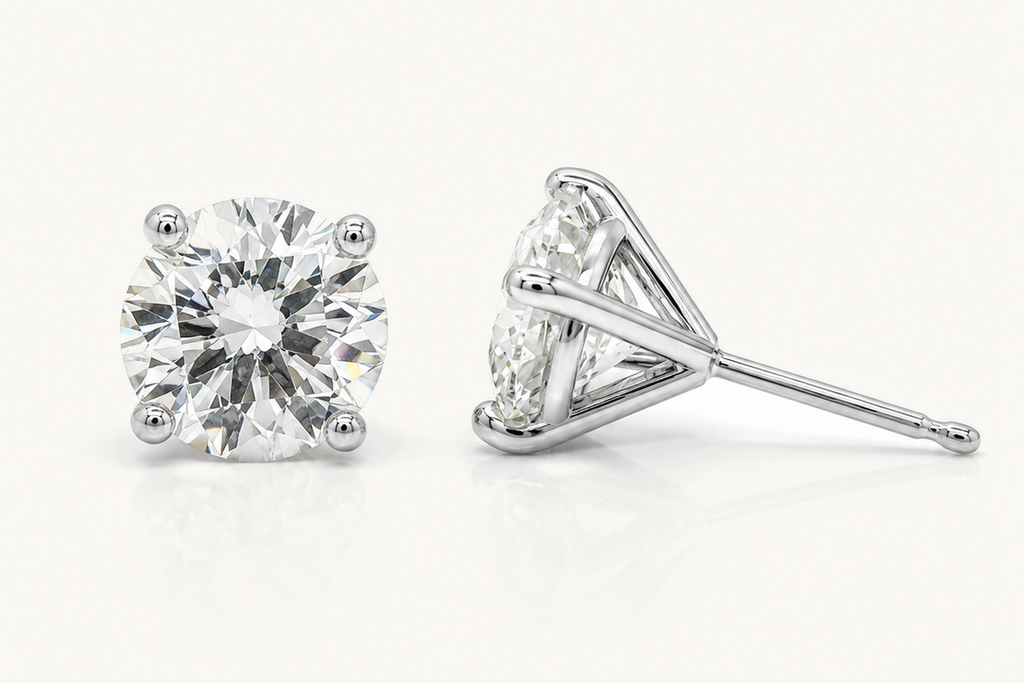 Earrings 3.00cts Natural Round Diamonds 14kt Gold Studs CGL