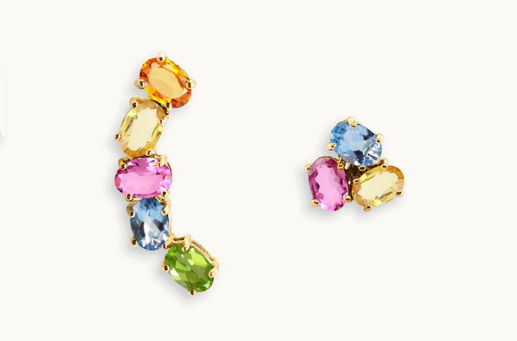 Earrings Asymmetrical Gemstones & 18kt Gold