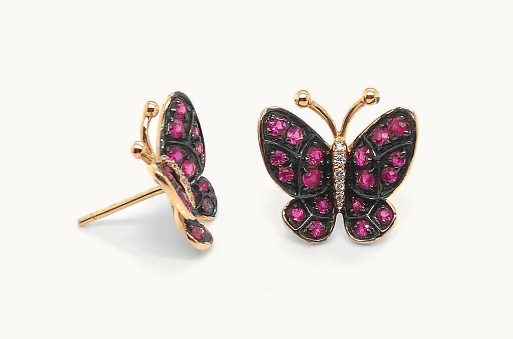 Earrings Butterfly Pink Sapphire in 18kt Gold