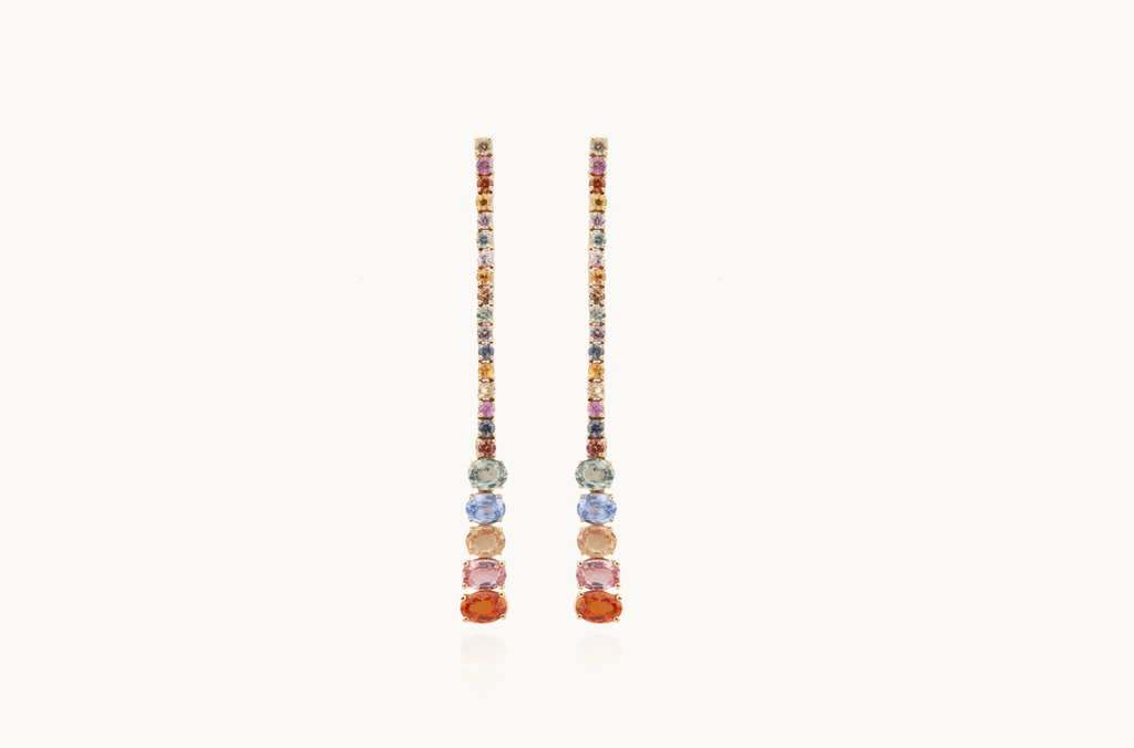 Earrings 18kt Gold Multicolor Sapphires in Line