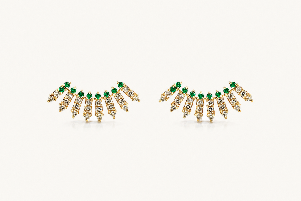 Earrings Crawler 14kt Gold Diamonds & Emeralds