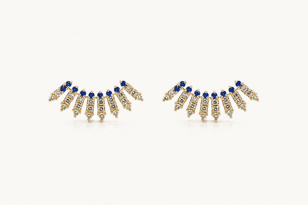 Earrings Crawler 14kt Gold Diamonds & Sapphires