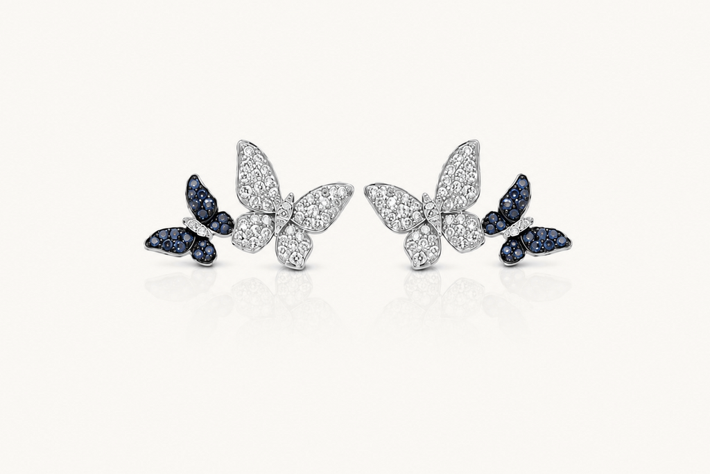 Earrings Double Butterfly 18kt Gold Sapphires & Diamonds