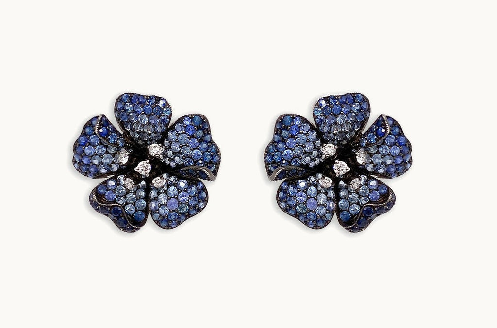 Earrings Flowers with Blue Sapphires Degrade & Diamonds