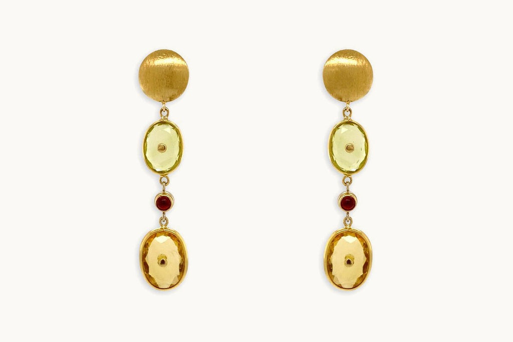 Earrings Lemon Citrine & Ruby Cabochon