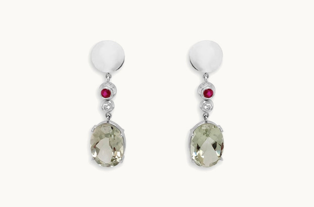Earrings Lemon Citrine with Small Ruby & Diamonds