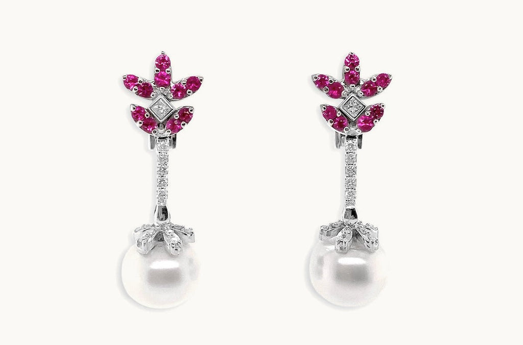 Earrings Pink Sapphires & Diamonds with South Sea Pearls