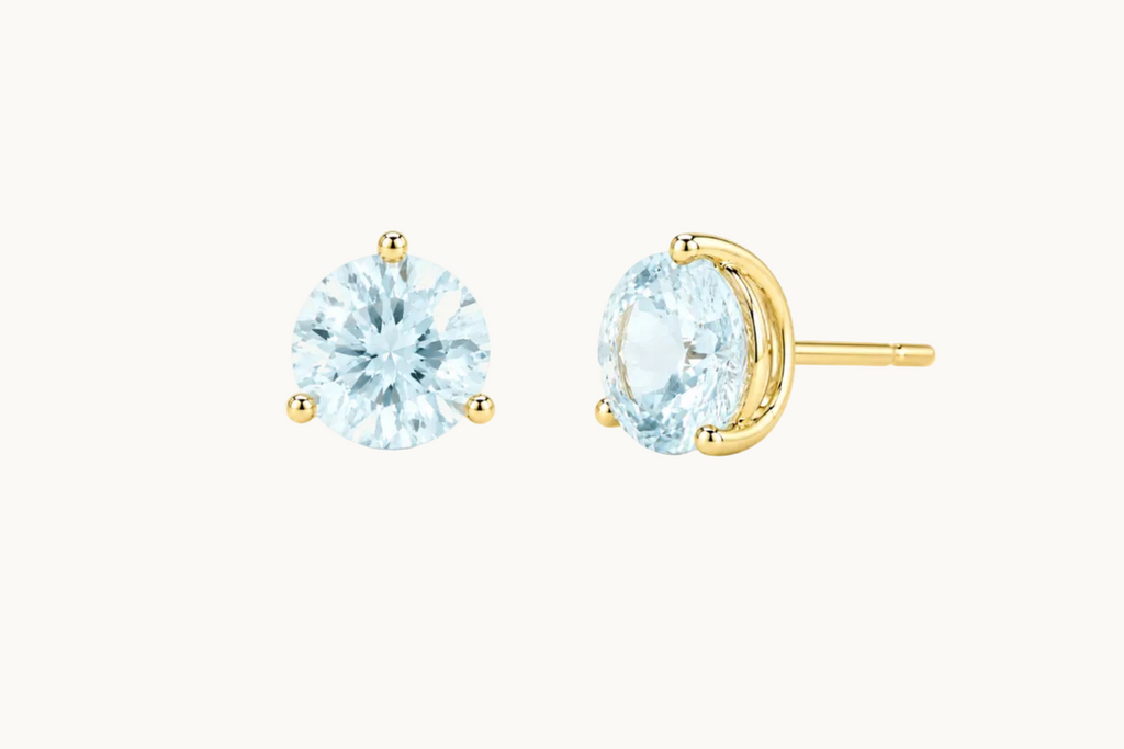 Earrings Round Aquamarines 14kt Gold Studs