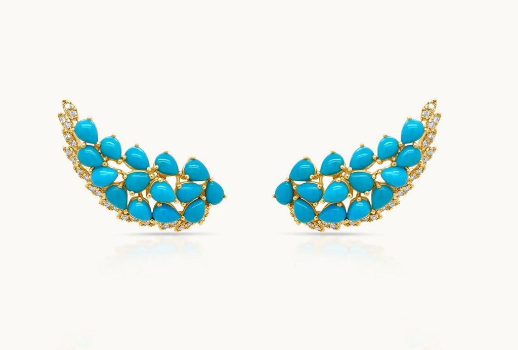Earrings Wings 14kt Yellow Gold Diamonds and Turquoise