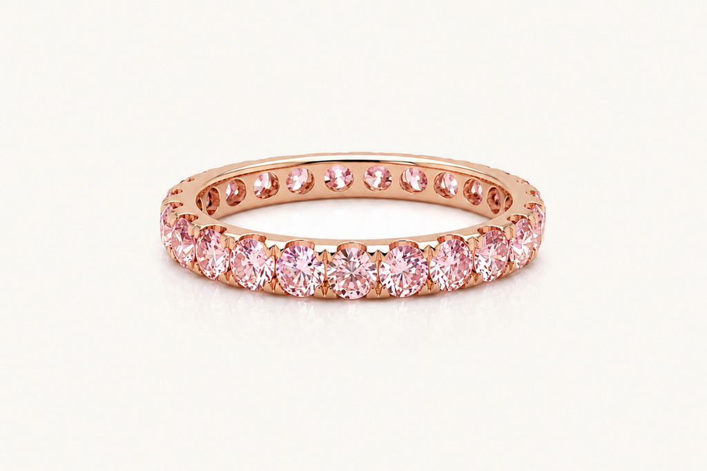 Eternity Ring 14Kt Rose Gold 1.61 cts Round Pink Lab Diamonds