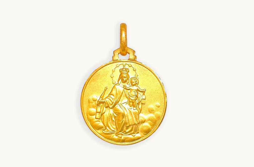 Medal 18kt Solid Gold Scapular Sacro Cuore & Lady of Mount Carmen Pendant
