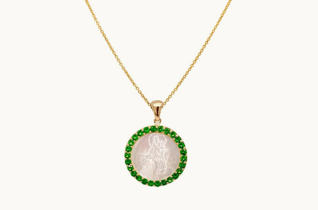Medal Mother of Pearl Our Lady of Mount Carmen | Virgen del Carmen Gold & Gemstones
