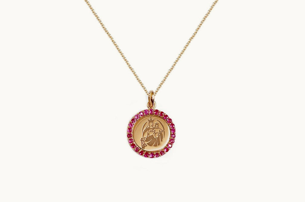 Medal Our Lady of Mount Carmen | Virgen del Carmen Gold & Hot Pink Sapphires