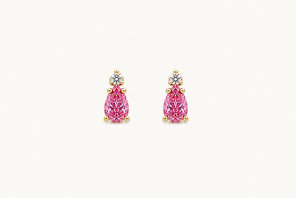 Mini Earrings 14kt Gold Diamonds and Pear Sapphires Studs