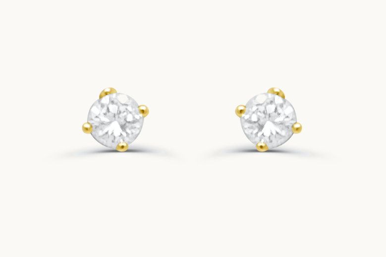 Mini Earrings 14kt Gold Diamonds Round Studs