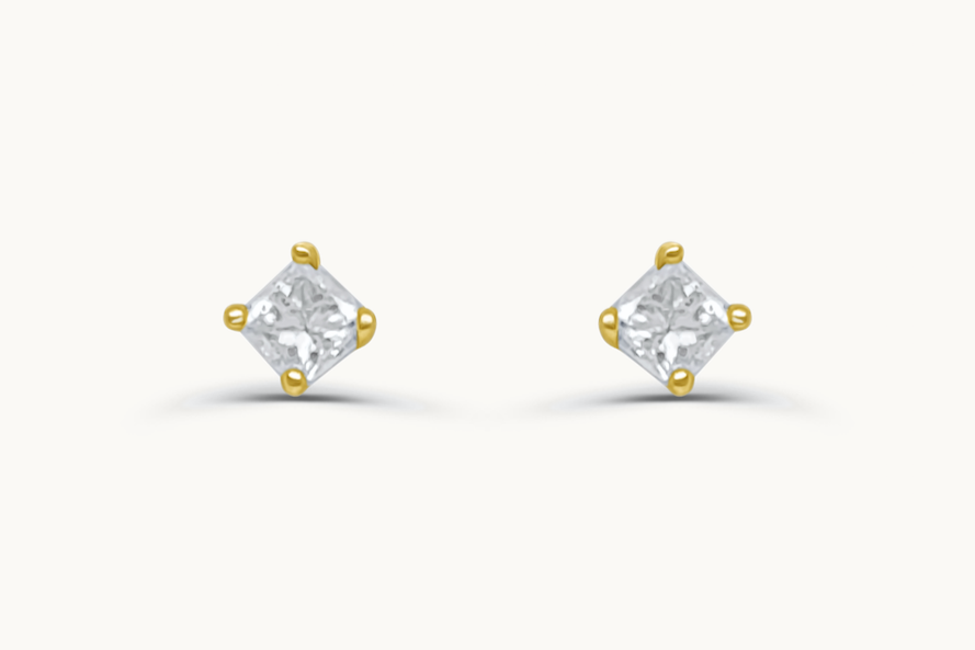 Mini Earrings 14kt Gold Princess Diamonds Studs