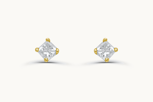 Mini Earrings 14kt Gold Princess Diamonds Studs