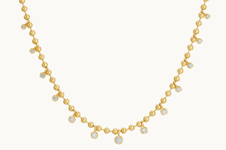 Necklace 14kt Gold 15 Dangling Round Diamonds