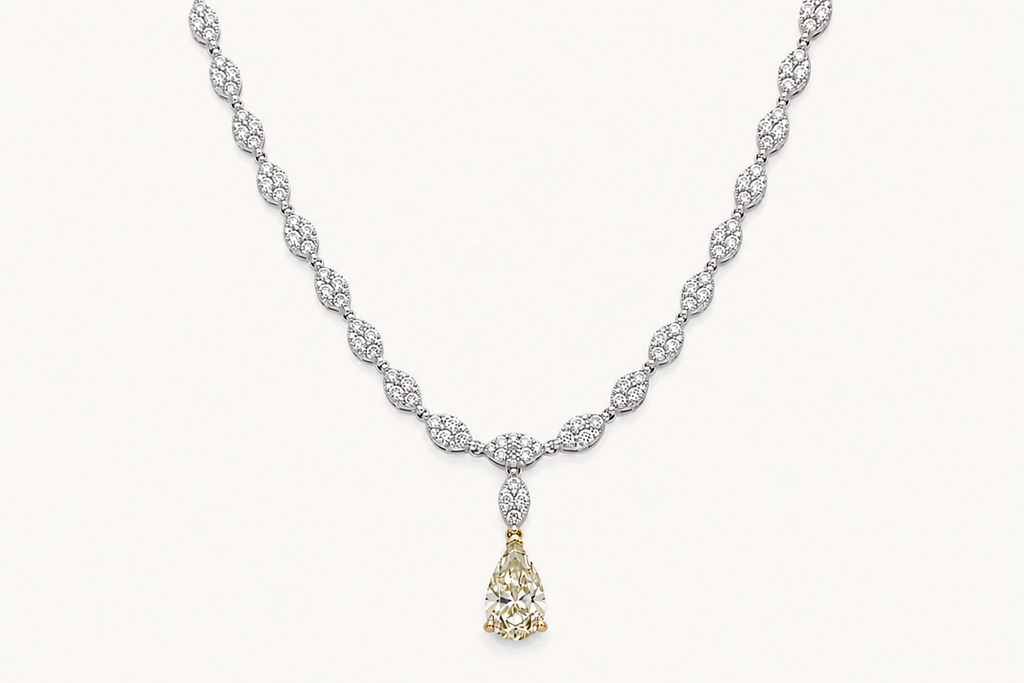 Necklace 14kt Gold Diamonsd with Fancy Light Yellow Pear Diamond