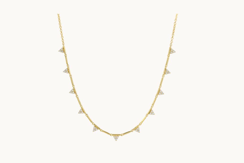 Necklace 14kt Gold Eleven Triangles Shape with Diamonds