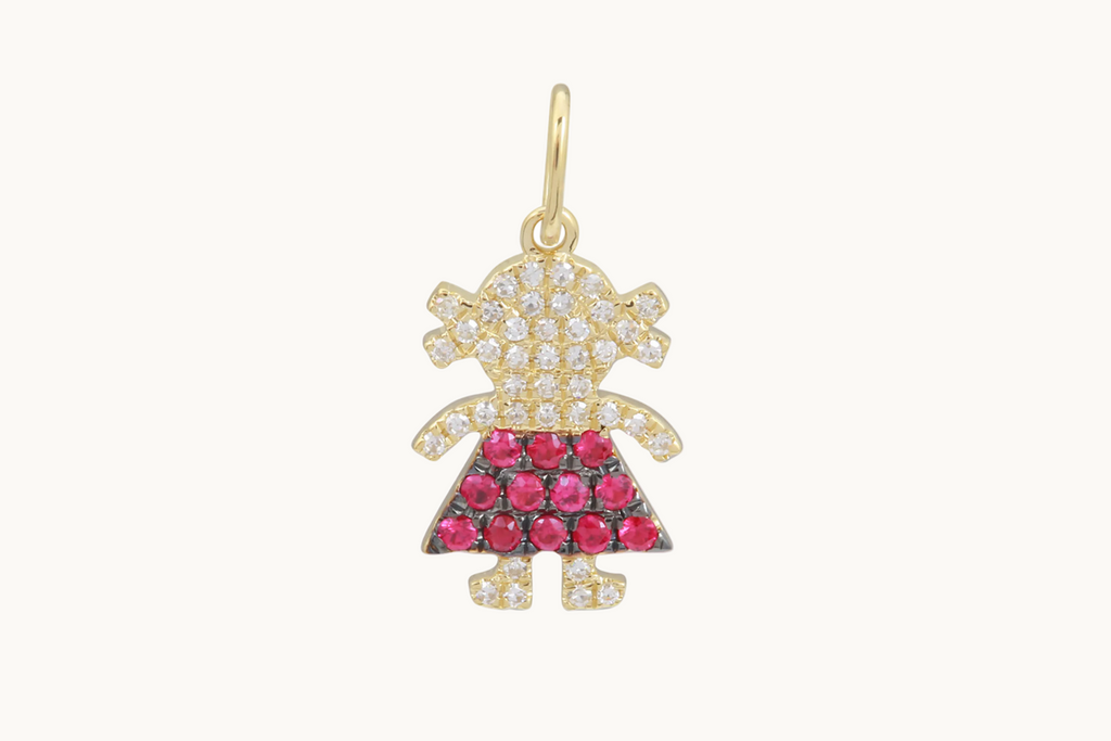 Necklace 14kt Gold Girl with Ruby & Diamonds