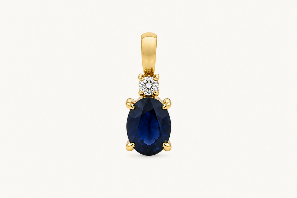 Necklace 14kt Gold Oval Blue Sapphire & Diamond