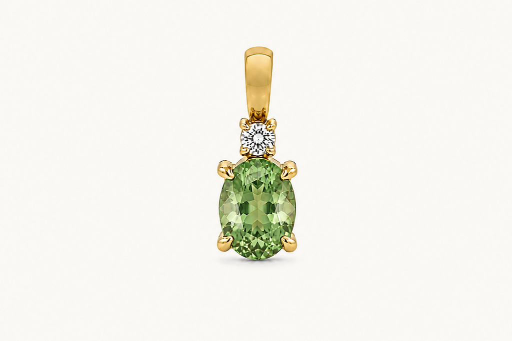 Necklace 14kt Gold Oval Tsavorite & Diamond