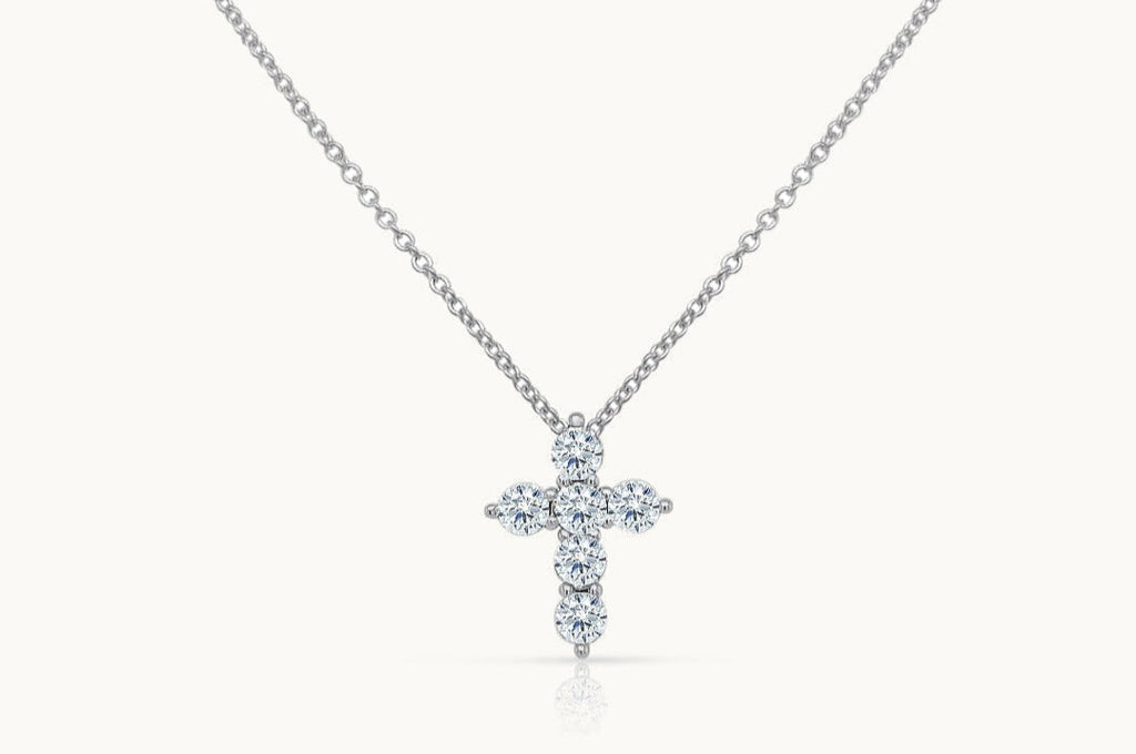 Necklace 14kt Gold & Round Diamonds Cross