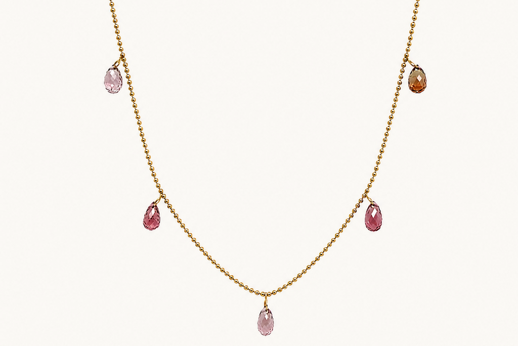 Necklace 14kt Gold Shaker 5 Purple Sapphires