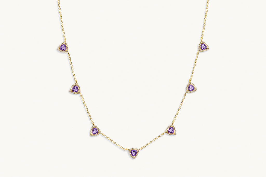 Necklace 14kt Gold Trillion Amethyst & Diamond