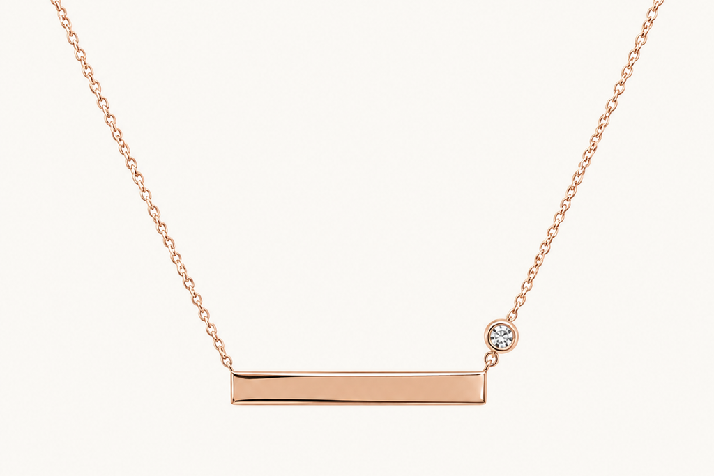 Necklace 14kt Rose Gold Engravable Bar Pendant with Diamond