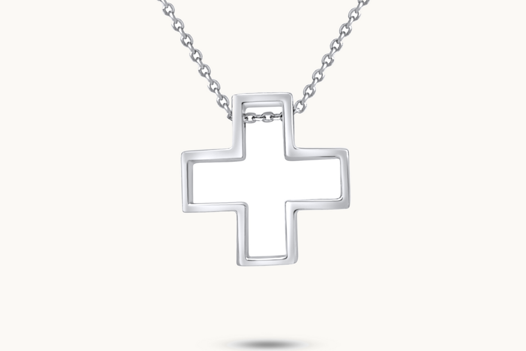 Necklace 14kt White Gold Cross Silhouette
