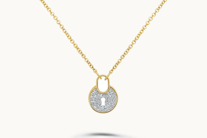 Necklace 14kt Yellow Gold Padlock with diamonds