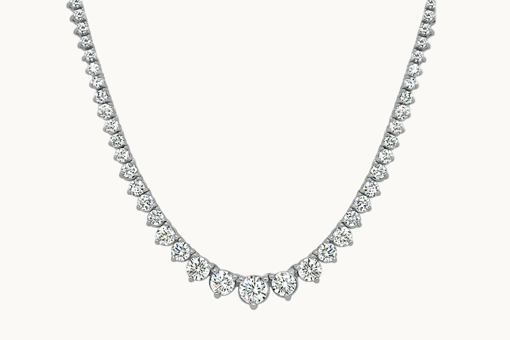 Necklace 18kt Gold Tennis Graduated Diamonds 5.20 cts