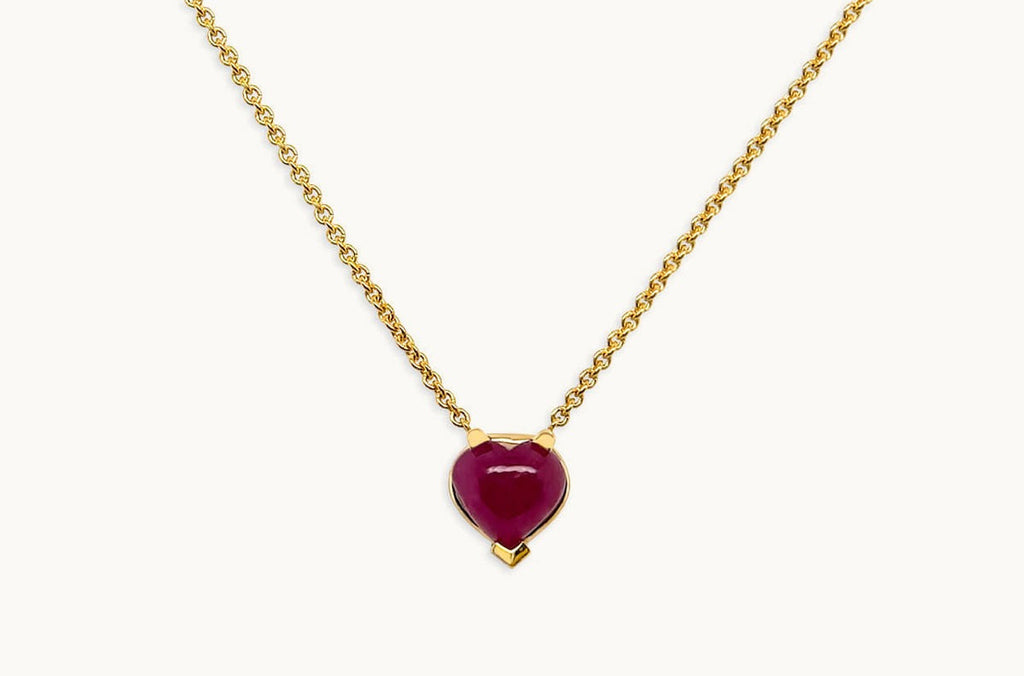 Necklace 18kt Gold & Ruby Cabochon Heart