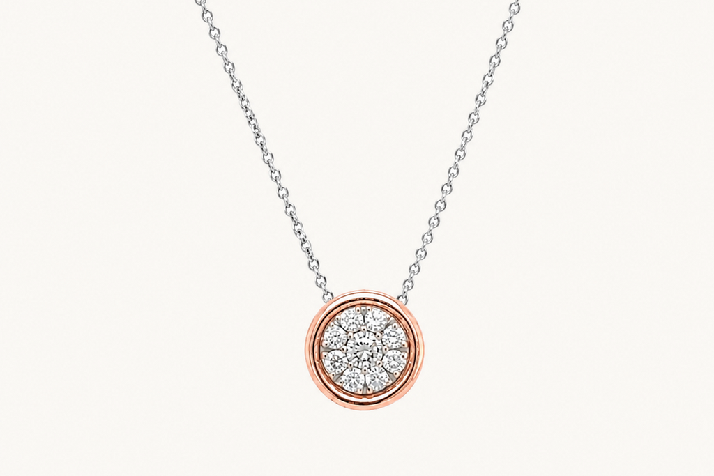 Necklace 18kt Mixed Gold with 9 Round Diamonds 0.46 carats