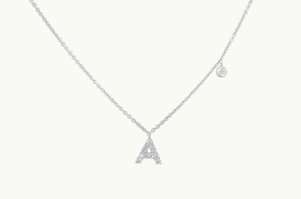 Necklace Initial Letter A White Gold with Diamond
