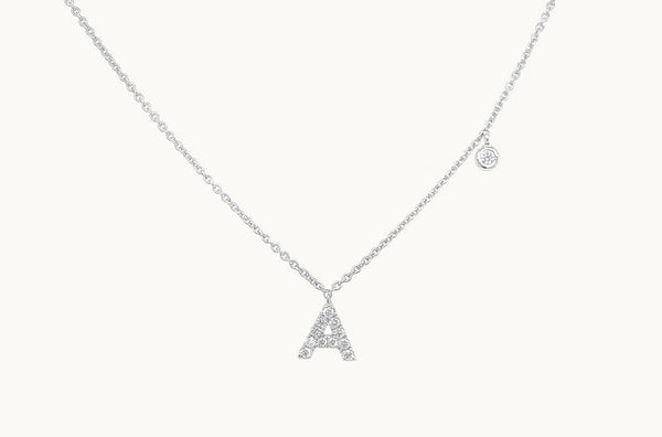 Necklace Initial Letter A White Gold with Diamond