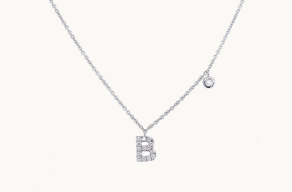 Necklace Initial Letter B White Gold with Diamond
