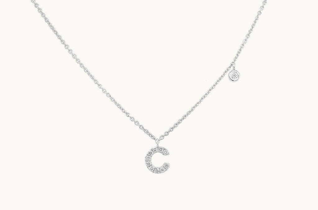 Necklace Initial Letter C White Gold with Diamond