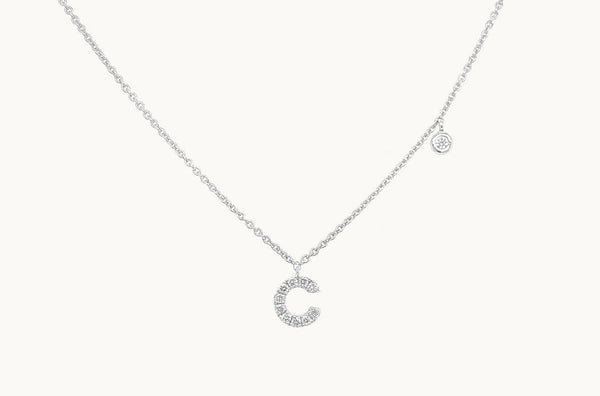 Necklace Initial Letter C White Gold with Diamond