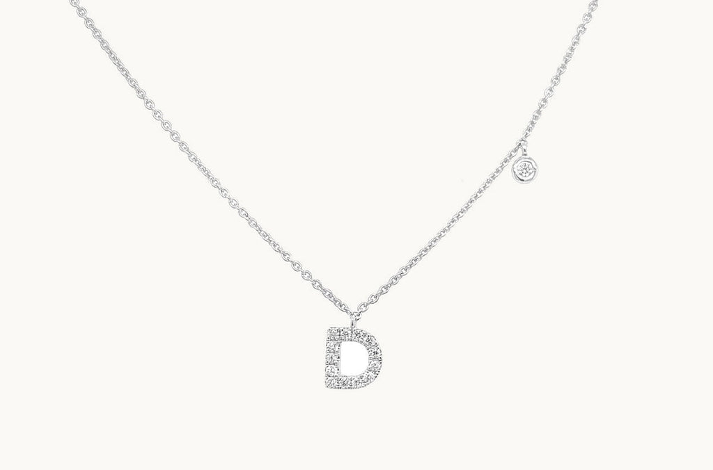 Necklace Initial Letter D White Gold with Diamond
