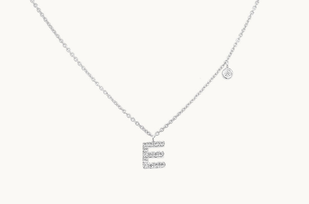 Necklace Initial Letter E White Gold with Diamond