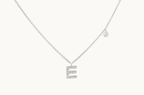 Necklace Initial Letter E White Gold with Diamond