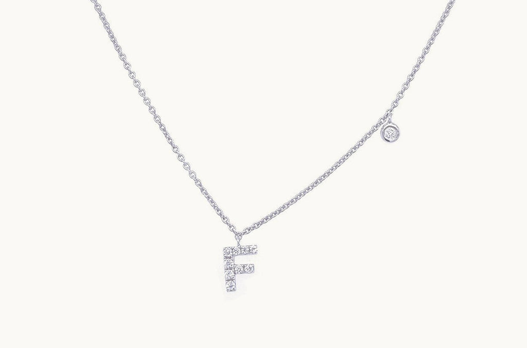 Necklace Initial Letter F White Gold with Diamond