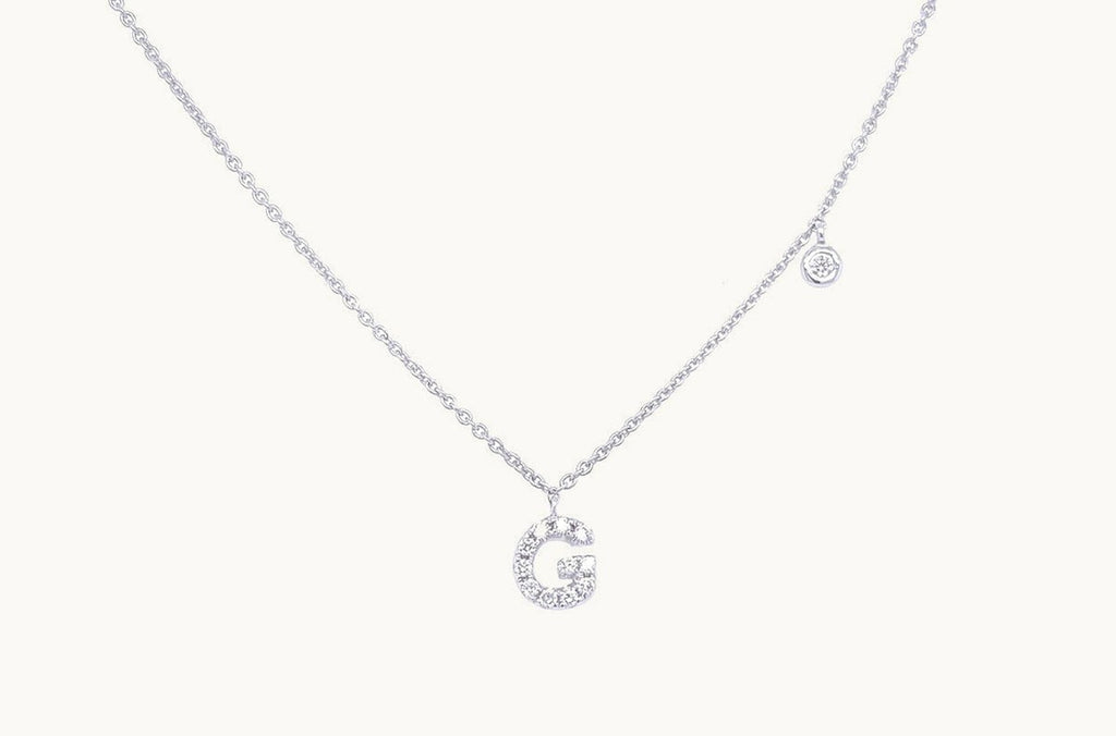 Necklace Initial Letter G White Gold with Diamond