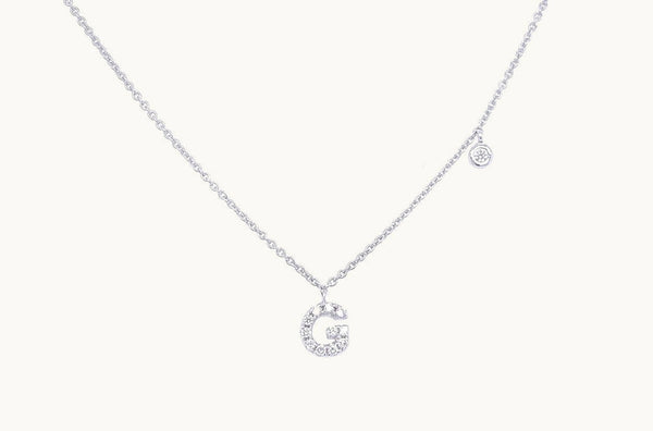 Necklace Initial Letter G White Gold with Diamond