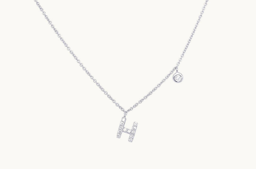 Necklace Initial Letter H White Gold with Diamond