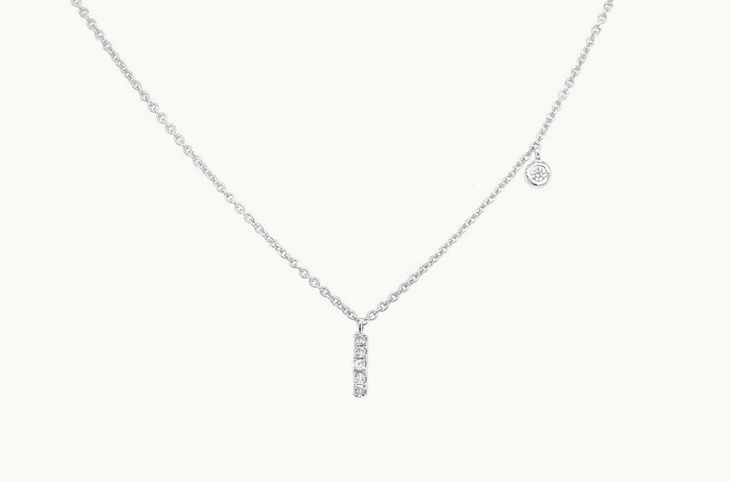 Necklace Initial Letter I White Gold with Diamond