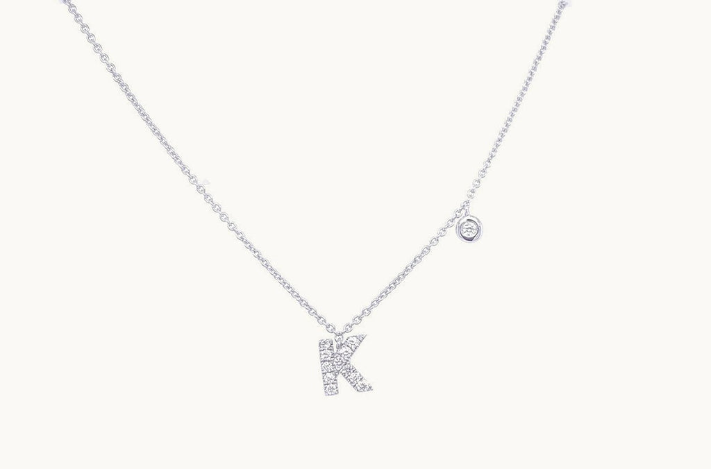 Necklace Initial Letter K White Gold with Diamond